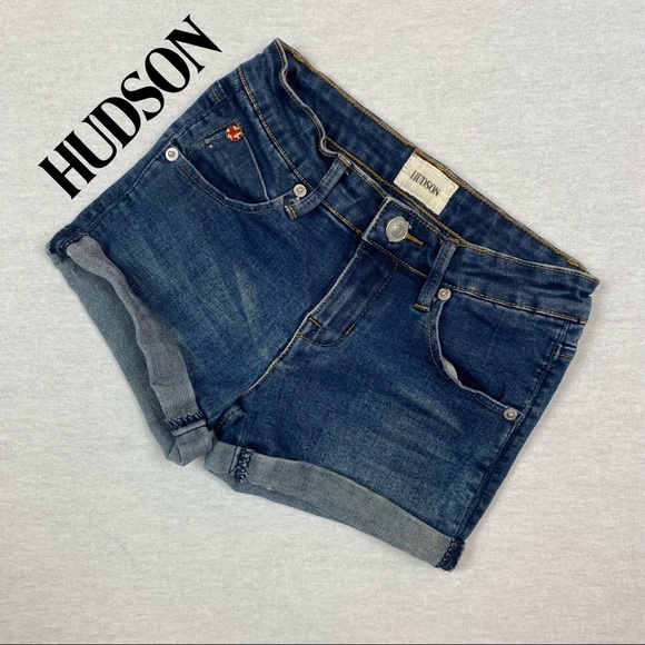 Hudson Distressed Whiskered Cuffed Denim Short - Picture 1 of 9